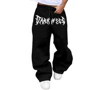 Generisch Pantalon de jogging décontracté pour homme avec imprimé gothique, cordon de serrage, design sombre, pantalon streetwear polyvalent pour un look décontracté, Noir , L