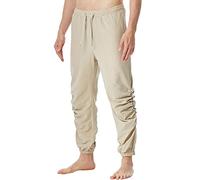 Generisch Pantalon de jogging décontracté pour homme en coton et lin avec cordon de serrage, taille élastique pour un confort ultime, kaki, XXL