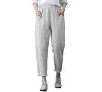 Generisch Pantalon de jogging en lin pour femme - Rayé - Pantalon d'été léger 7/8 - Pantalon de survêtement élégant avec poches - Pantalon de sport, Blanc., XXL
