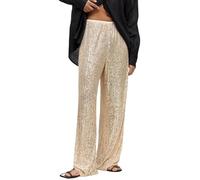 Generisch Pantalon de jogging femme à paillettes - Pantalon large étincelant brillant - Taille élastique - Coupe ample - Paillettes scintillantes - Bas évasé - Leggings streetwear années 90, Or 2., S