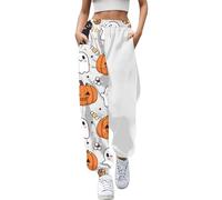 Generisch Pantalon de jogging pour femme au design bicolore d'Halloween - Pantalon de survêtement décontracté avec imprimé fantômes et citrouilles - Pantalon de loisirs confortable pour la saison