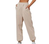 Generisch Pantalon de jogging pour femme - Léger - Long - Respirant - Taille haute - En coton - Avec taille élastique - Pantalon de trekking - Pantalon d'extérieur - Sportif - Loisirs - Voyage, beige