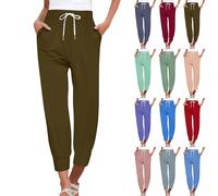 Generisch Pantalon de jogging pour femme, pantalon d’été taille haute, stretch, respirant, pantalon de sport uni avec fond élastique et poches, pantalon de survêtement avec taille élastique, pantalon