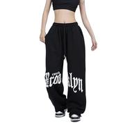 Generisch Pantalon de jogging pour femme - Pantalon de danse jazz ample avec ourlet brassé pour un ajustement confortable - Pantalon militaire pour femme, Noir , M