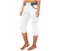 Generisch Pantalon de jogging pour femme - Pantalon de loisirs surdimensionné - Longueur 3/4 - Pantalon d'été - Taille haute - Avec poches et élastique - Pantalon en tissu - Jambes larges - Pantalon 3