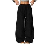 Generisch Pantalon de jogging pour femme - Pantalon de loisirs taille haute - Coupe ample - Confortable - Mode d'hiver - Taille élastique - Pantalon fluide avec jambes larges - Pantalon de VTT pour