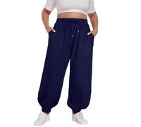 Generisch Pantalon de jogging pour femme - Pantalon sarouel taille haute ample - Grandes tailles - Couleur unie - Stretch - Doux - Confortable - Pantalon bouffant avec cordon de serrage et poches - M