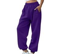 Generisch Pantalon de jogging pour femme - Petite longueur - Décontracté - Entraînement athlétique - Cordon de serrage - Taille - VTT - Pantalon court, Violet foncé., XL