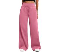 Generisch Pantalon de jogging pour femme, taille haute, ample, léger, sport, uni, extensible, jambe large, long, pour course, plein air, avec cordon de serrage et poches, S-XXL, Rose, XXL