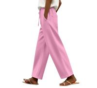 Generisch Pantalon de jogging pour femme - Taille haute - Jambes larges - Avec bas RCA et poches - Couleur unie - Décontracté - Pour le salon - Vêtements de tous les jours, Rose, M