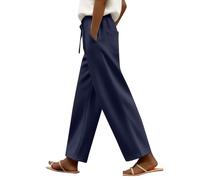 Generisch Pantalon de jogging pour femme - Taille haute - Jambes larges - Avec bas RCA et poches - Couleur unie - Décontracté - Pour le salon - Vêtements de tous les jours, Marine, M