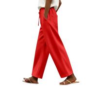 Generisch Pantalon de jogging pour femme - Taille haute - Jambes larges - Avec bas RCA et poches - Couleur unie - Décontracté - Pour le salon - Vêtements de tous les jours, rouge, S