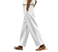 Generisch Pantalon de Jogging pour Femme - Taille Haute - Jambes Larges - avec Bas RCA et Poches - Couleur Unie - Décontracté - pour Le Salon - Vêtements de Tous Les Jours, Blanc., M