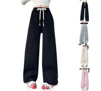 Generisch Pantalon de jogging pour fille - En peluche - Doublure épaisse - Jambes larges - Taille haute - Baggy - Chaud - Polaire - Pantalon d'hiver - Pantalon de jogging - Pantalon cargo d'extérieur