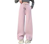 Generisch Pantalon de jogging pour fille - En peluche - Doublure épaisse - Jambes larges - Taille haute - Baggy - Chaud - Polaire - Pantalon d'hiver - Pantalon de jogging - Pantalon cargo d'extérieur