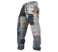 Generisch Pantalon de jogging pour homme au look patchwork en jean - Pantalon de loisirs décontracté avec imprimé intégral - Pantalon streetwear créatif avec cordon de serrage, Style_h01 Gris, XL