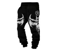 Generisch Pantalon de jogging pour homme avec imprimé dramatique de démons et runes - Pantalon de survêtement décontracté de style viking - Pantalon de loisirs noir pour les fans de gothique et de