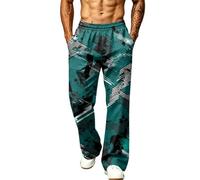 Generisch Pantalon de jogging pour homme avec imprimé intégral, jambe large, polyester, taille élastique, coupe droite, pantalon long avec poches latérales, lavable en machine, pantalon d'affaires