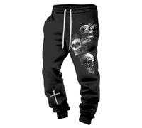Generisch Pantalon de jogging pour homme avec motif tête de mort - Pantalon de loisirs avec crânes fumants et croix en 3D - Pantalon gothique et motard sombre pour homme, Style Y01 Noir, L