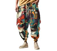 Generisch Pantalon de jogging pour homme, chaussette ample, décontracté, ample, pantalon de survêtement imprimé, style japonais, à lacets, pantalon de transition, pantalon de sport étroit, streetwear