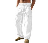 Generisch Pantalon de jogging pour homme Pantalon cargo en lin Pantalon de travail décontracté confortable Respirant Été Printemps Vêtements de tous les jours Coupe ample Pantalon de travail pour les