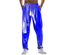 Generisch Pantalon de jogging pour homme Pantalon de loisirs brillant en métal Pantalon de loisirs brillant pour club de nuit et disco, bleu, M