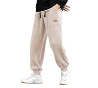 Generisch Pantalon de jogging pour homme - Pantalon de sport - Pantalon de loisirs - Pantalon d'hiver épais uni avec poches - Pantalon à lacets avec étiquette en cuir, kaki, S