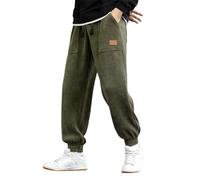 Generisch Pantalon de jogging pour homme - Pantalon d'hiver épais en velours côtelé uni avec poches - Pantalon à lacets avec étiquette en cuir, Vert armée., L