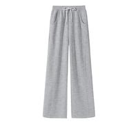 Generisch Pantalon de jogging surdimensionné à jambes larges pour femme, cordon de serrage élastique, jambe droite, pantalon baggy cintré avec pantalon court pour femme, gris, XXL