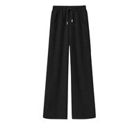 Generisch Pantalon de jogging surdimensionné à jambes larges pour femme, cordon de serrage élastique, jambe droite, pantalon baggy cintré avec pantalon court pour femme, Noir , XL