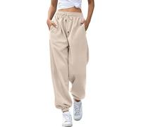 Generisch Pantalon de jogging taille haute pour femme avec poches, Orange, M