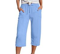 Generisch Pantalon de loisirs à jambe droite, taille haute, pantalon ample, bleu ciel, XXL