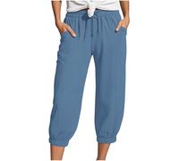Generisch Pantalon de loisirs à jambes droites - Taille haute - Pantalon ample - Élégant - Confortable - Respirant - Léger - Extensible - Coupe large, bleu, S