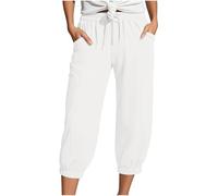 Generisch Pantalon de loisirs à jambes droites - Taille haute - Pantalon ample - Élégant - Confortable - Respirant - Léger - Extensible - Coupe large, Blanc., M