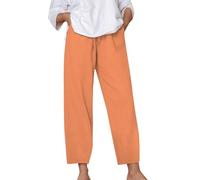 Generisch Pantalon de loisirs en lin pour femme avec cordon de serrage, taille élastique, jambe droite et poche pratique pour un look décontracté au quotidien