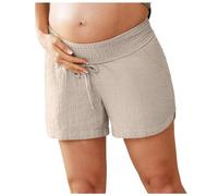Generisch Pantalon de loisirs pour femme avec design plissé double couche, taille élastique, cordon de serrage, short en coton pour la plage, le quotidien, coupe décontractée d'été avec poches