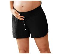 Generisch Pantalon de loisirs pour femme avec design plissé double couche, taille élastique, cordon de serrage, short en coton pour la plage, le quotidien, coupe décontractée d'été avec poches
