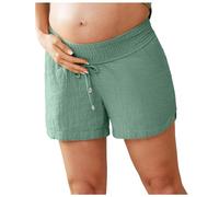 Generisch Pantalon de loisirs pour femme avec design plissé double couche, taille élastique, cordon de serrage, short en coton pour la plage, le quotidien, coupe décontractée d'été avec poches