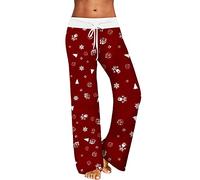 Generisch Pantalon de loisirs pour femme - Imprimé de Noël - Pour la maison - Pantalon à jambes larges - Pantalon de pyjama - Cordon de serrage - Taille élastique - En cuir synthétique - Pour femme