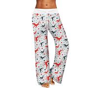 Generisch Pantalon de loisirs pour femme - Imprimé de Noël - Pour la maison - Pantalon à jambes larges - Pantalon de pyjama - Cordon de serrage - Taille élastique - En cuir synthétique - Pour femme