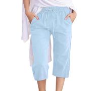 Generisch Pantalon de loisirs pour fille avec cordon de serrage haute extensible et confortable pour les tout-petits et les jeunes filles avec poches pratiques au design uni, bleu ciel, 14-15 ans