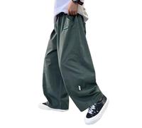 Generisch Pantalon de loisirs pour garçon, jambe droite, pantalon cargo large pour le quotidien, coupe confortable, tenue d'été avec baskets, âge 4 à 13 ans, vert, 12-13 ans