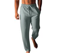 Generisch Pantalon de loisirs pour homme - Long et fin - En tissu - Coupe droite - Avec cordon de serrage et poches - Pantalon en lin léger et respirant - Couleur unie - Pantalon classique à enfiler