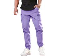 Generisch Pantalon de loisirs pour homme - Pantalon cargo - Coupe ajustée - Multi poches - Pantalon de travail léger - Couleur unie - Pantalon de jogging simple - Décontracté - Pantalon de survêtement