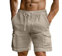 Generisch Pantalon de loisirs pour homme, pantalon cargo, stretch, pantalon en lin, confortable, respirant, short de plage, été cargo, pantalon cargo avec cordon de serrage multipoches, short tendance