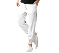 Generisch Pantalon de loisirs pour homme - Pantalon long d'été simple et décontracté - Aspect lin - Élégant et agréable - Pantalon baggy - Séchage rapide - Pantalon de sport - Lacets - Patchwork