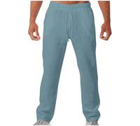 Generisch Pantalon de loisirs pour homme - Taille élastique - Cordon de serrage - Pantalon chino en coton sergé - En forme de cône - Avec ceinture, bleu clair, M