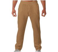 Generisch Pantalon de loisirs pour homme - Taille élastique - Cordon de serrage - Pantalon chino en coton sergé - En forme de cône - Avec ceinture, kaki, XXL