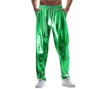 Generisch Pantalon de loisirs pour homme, tissu métallique brillant, pour les soirées discothèques, avec un design tendance, vert, XL