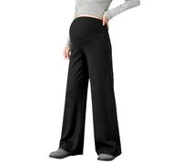 Generisch Pantalon de maternité en tissu doux extensible - Coupe ample sur toute la longueur, adapté pour les stades de grossesse précoce à tard, pantalon confortable pour tous les jours, Noir , 5XL
